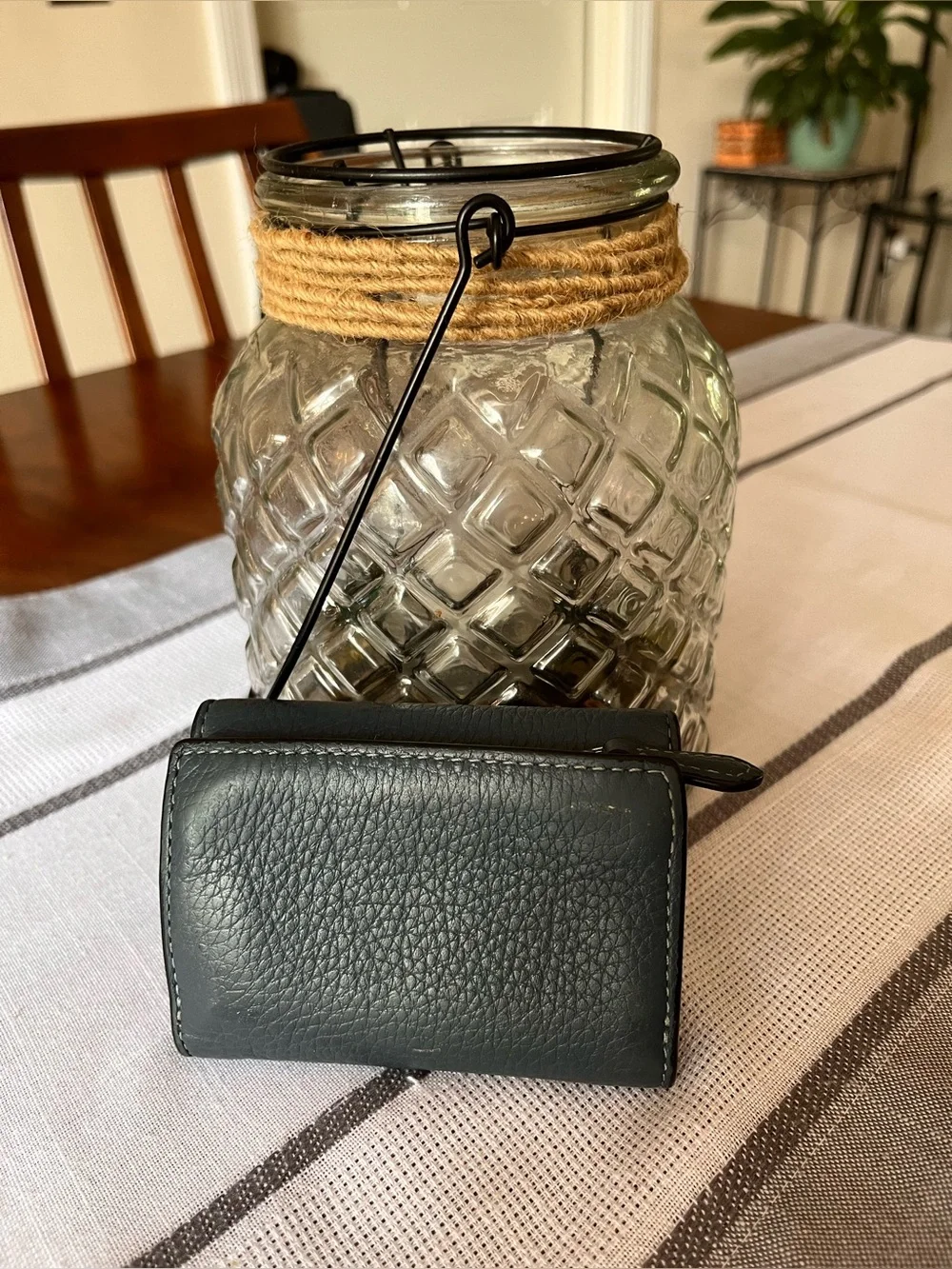 Coach Navy Blue Pebble Leather trifold wallet with coin zip! Silver hardware!